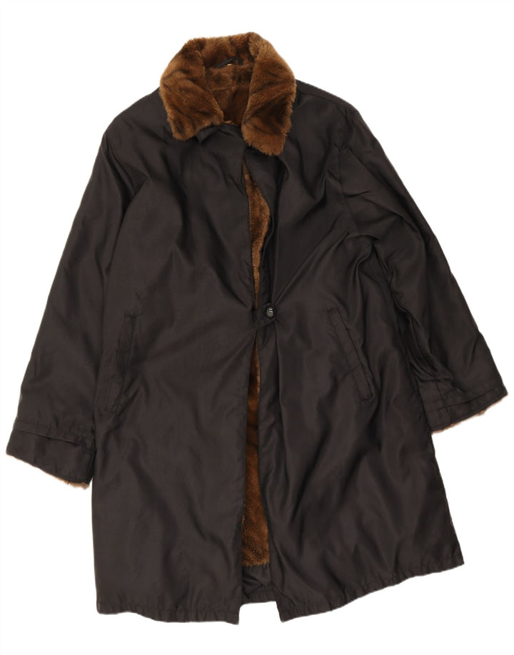Sobretudo Sherpa feminino vintage IT 42 médio preto poliamida