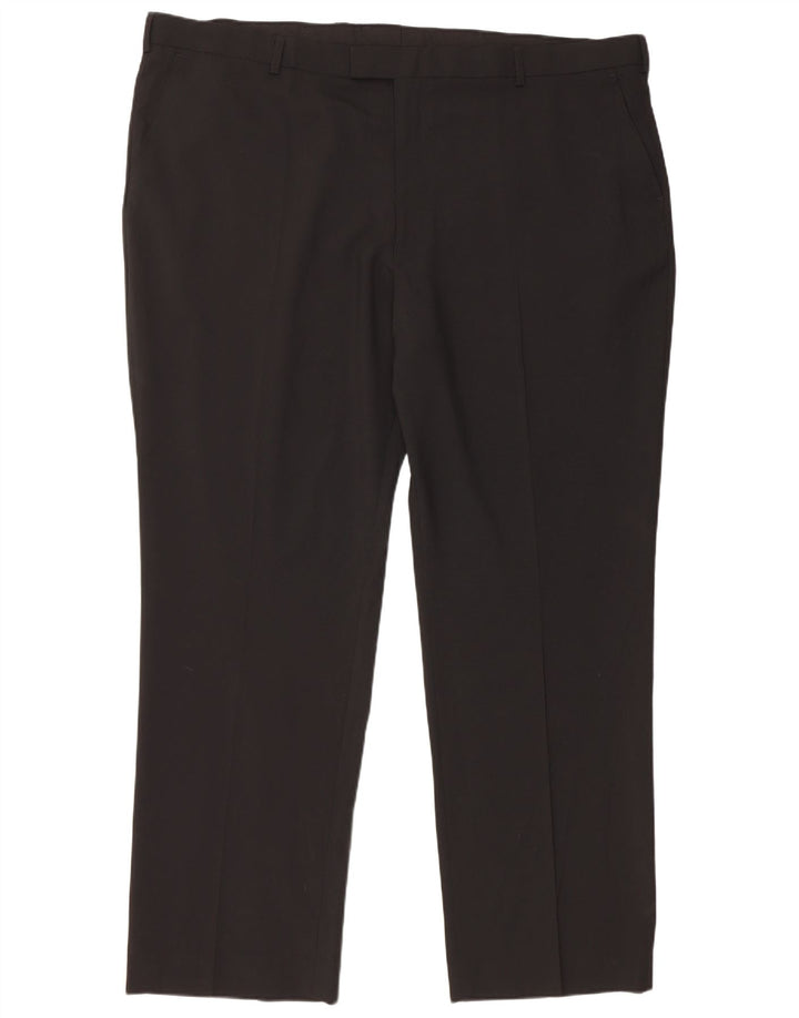 Calça masculina de terno reto Marks & Spencer W48 L33 poliéster preto