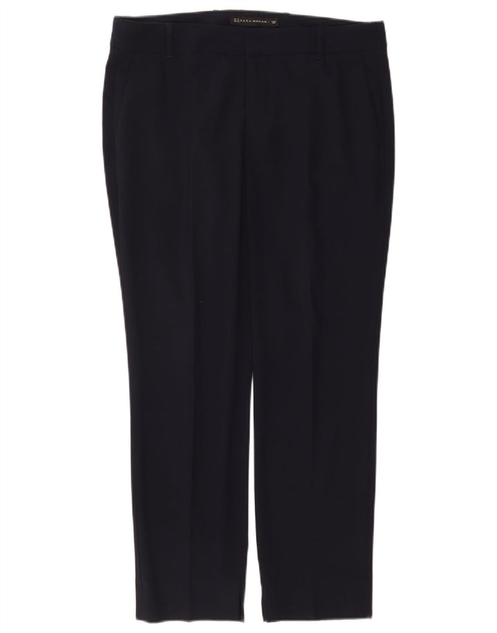 Calça feminina Zara Slim Suit médio W28 L26 azul marinho poliéster