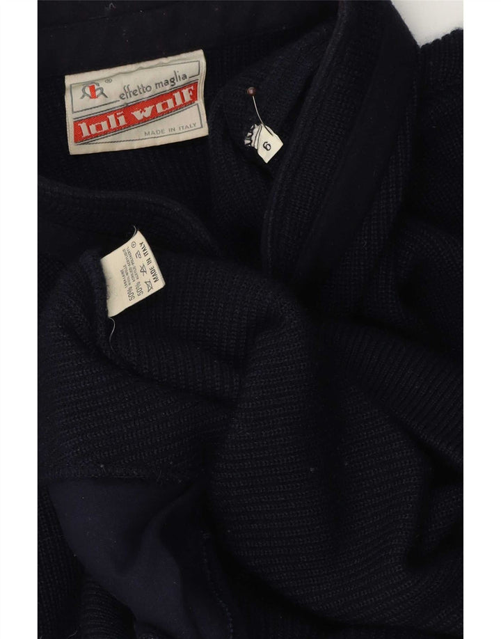 Suéter cardigã masculino Loli Wolf de ajuste regular de lã azul marinho médio