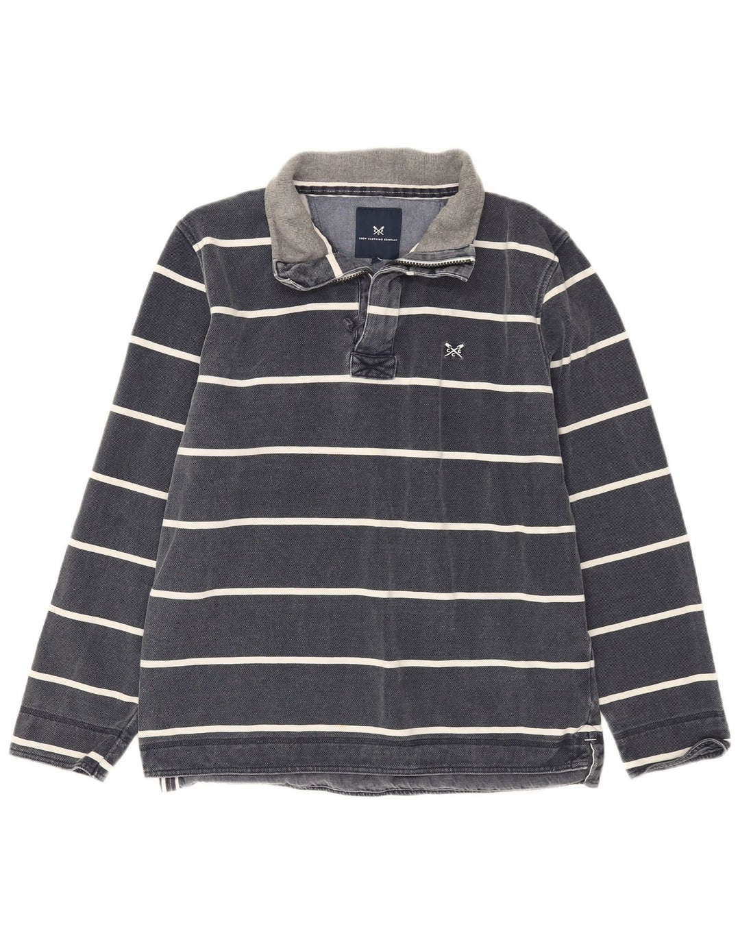 CREW CLOTHING Suéter masculino com gola e zíper médio listrado azul marinho