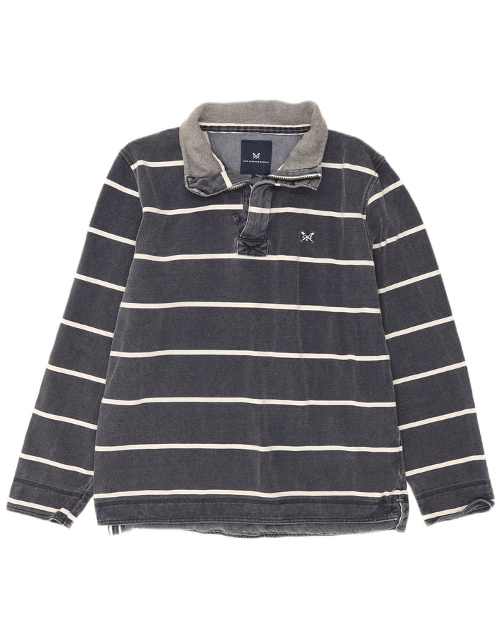 CREW CLOTHING Suéter masculino com gola e zíper médio listrado azul marinho