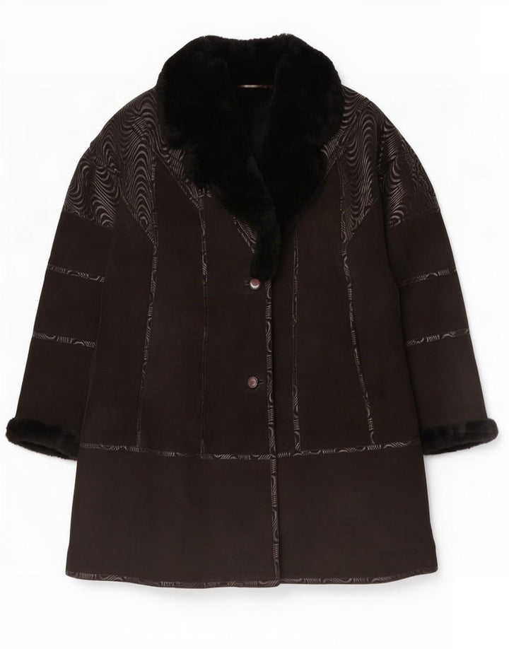 Casaco feminino vintage de shearling EU 44 XL preto geométrico