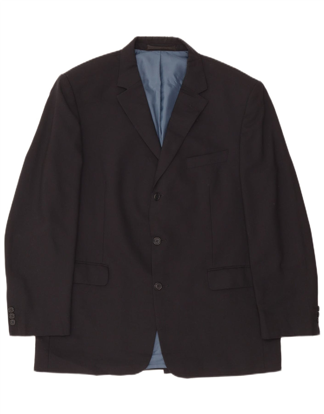 Jaqueta blazer masculina de 3 botões Marks & Spencer Reino Unido 44 XL azul marinho poliéster