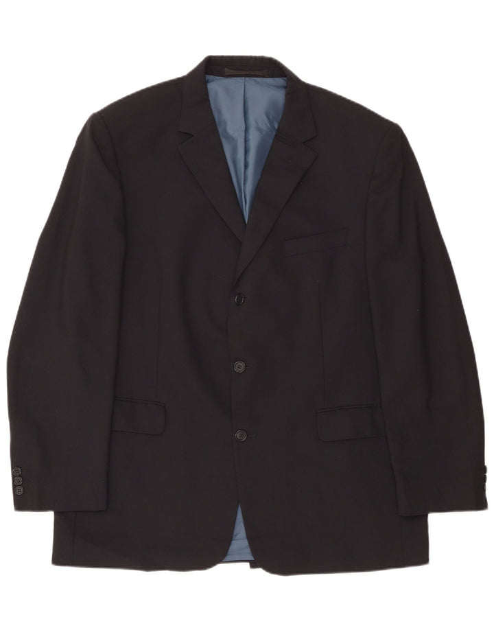 Jaqueta blazer masculina de 3 botões Marks & Spencer Reino Unido 44 XL azul marinho poliéster