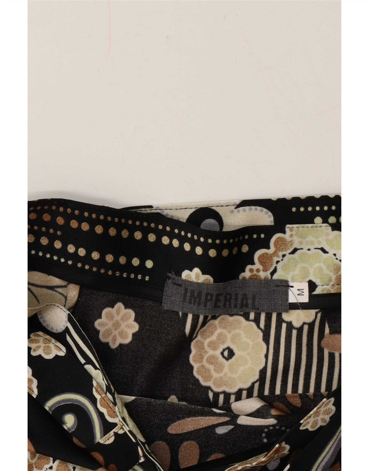 Saia Imperial feminina gráfica linha A média W28 preta floral