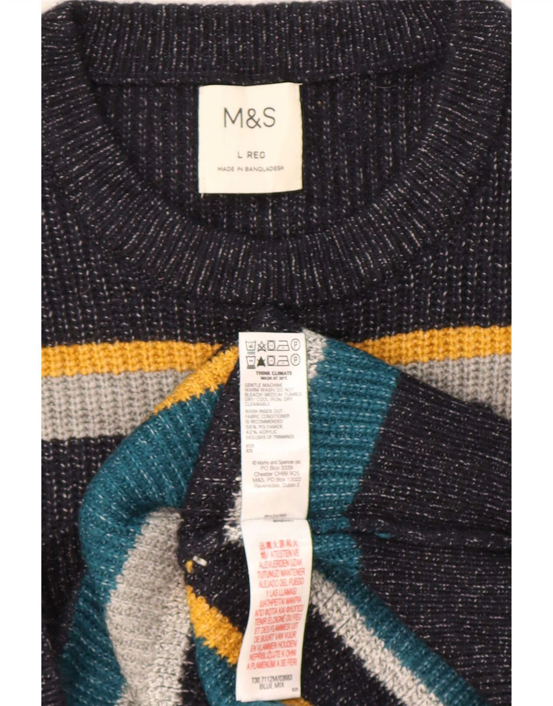 Suéter masculino Marks & Spencer com gola redonda, grande listrado multicolorido