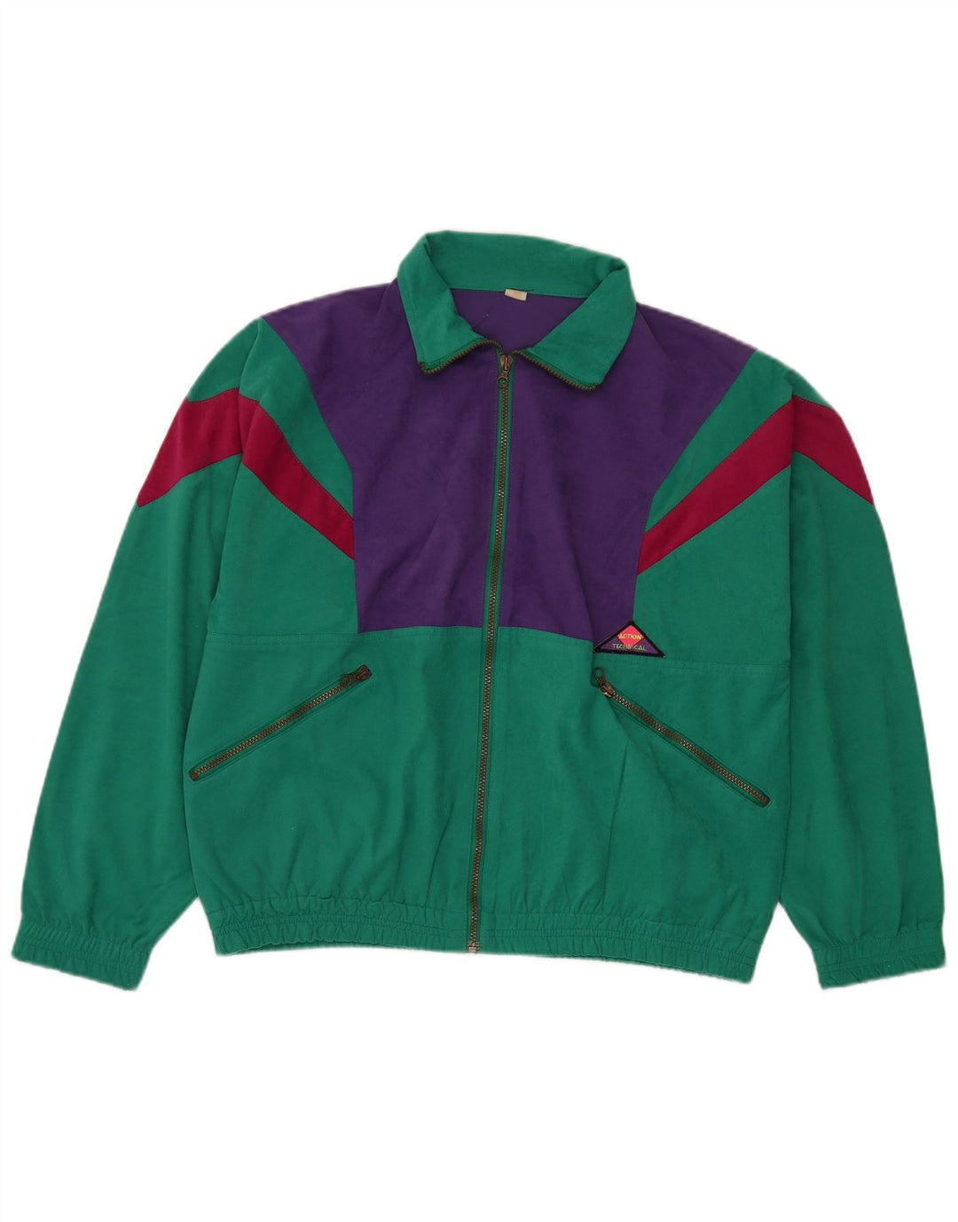 Fato de treino feminino vintage UK 14 poliéster colorblock verde médio