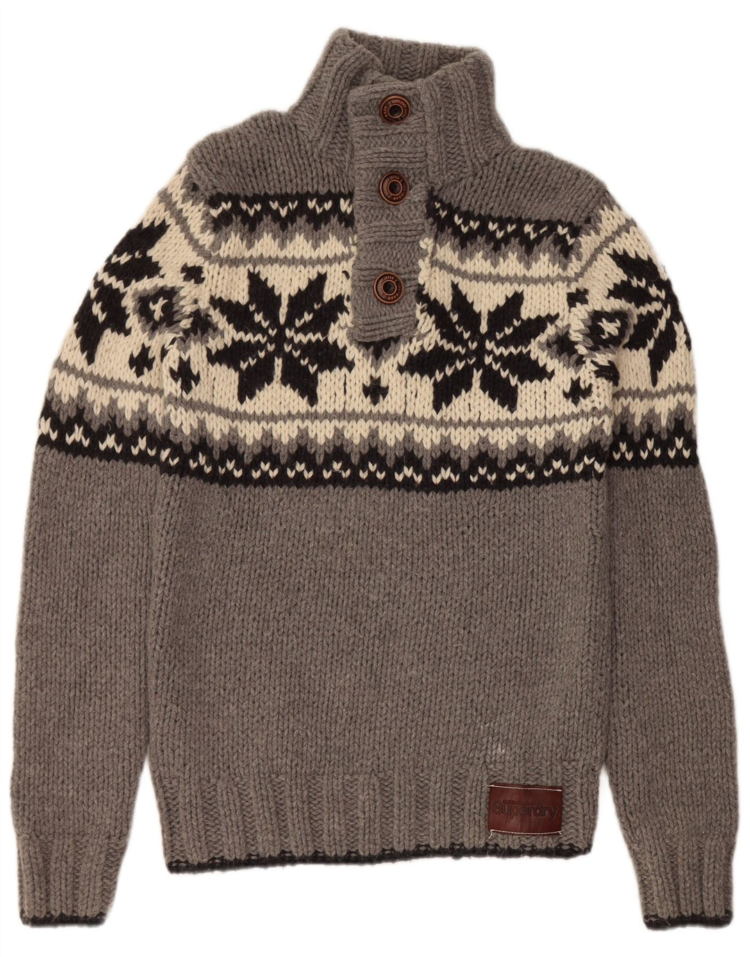 Suéter masculino SUPERDRY com gola redonda e grande lã Fair Isle cinza