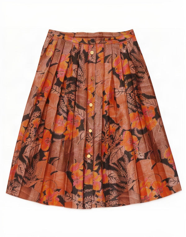 Saia plissada feminina vintage média W30 marrom floral
