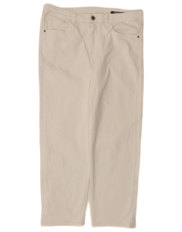 Jeans retos femininos Marks & Spencer Reino Unido 14 grande W32 L23 algodão branco
