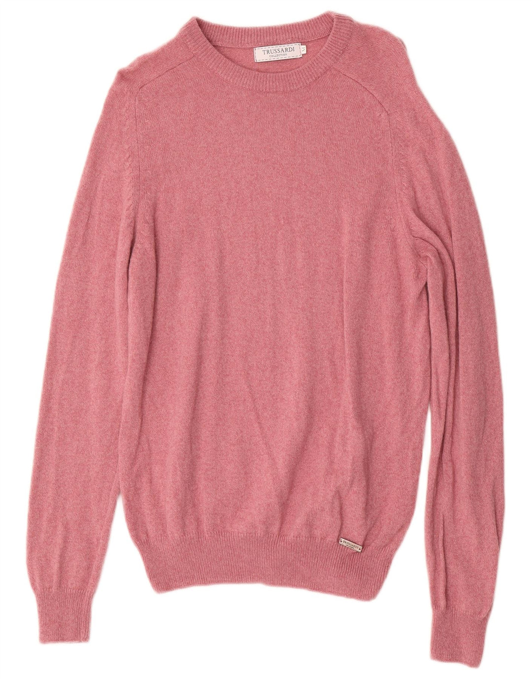 Suéter masculino Trussardi com gola redonda de lã rosa médio