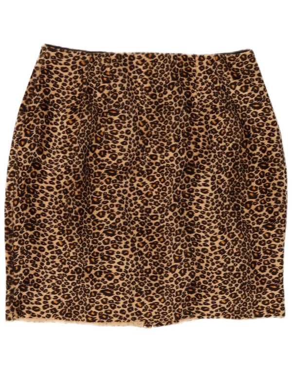 Saia lápis feminina Zara W32 grande poliéster marrom com estampa animal