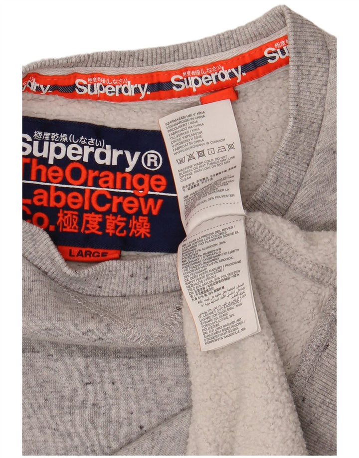 Suéter feminino SUPERDRY UK 16 grande algodão manchado cinza