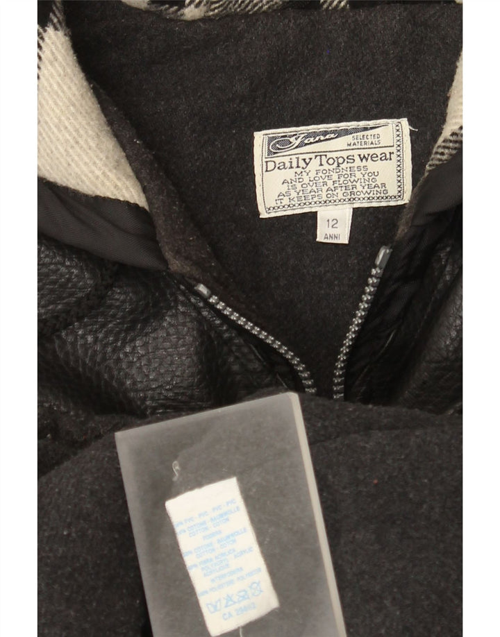 Casaco corta-vento com capuz vintage para meninos 11-12 anos preto xadrez polivinil