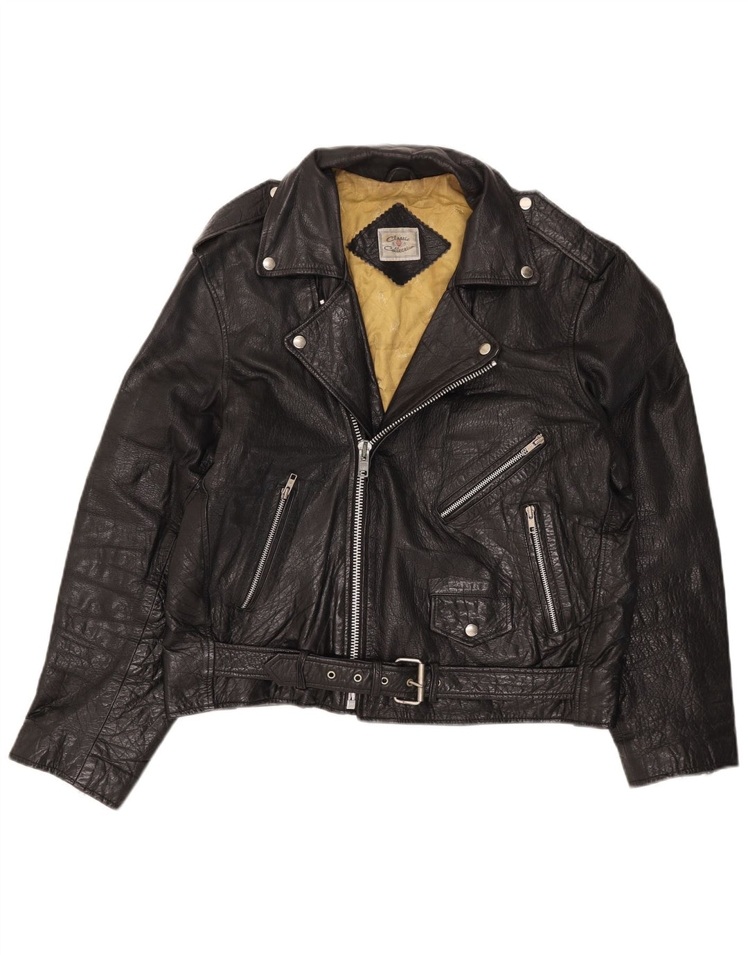 Jaqueta CLASSIC masculina de couro para motociclista UK 42 XL preta