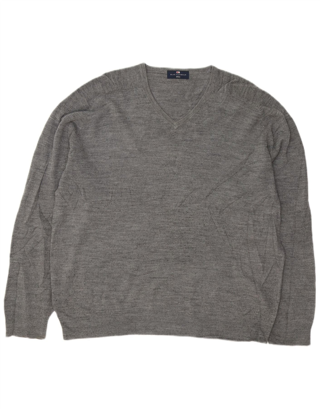 Suéter masculino Marks & Spencer Blue Harbor com decote em V XL cinza manchado