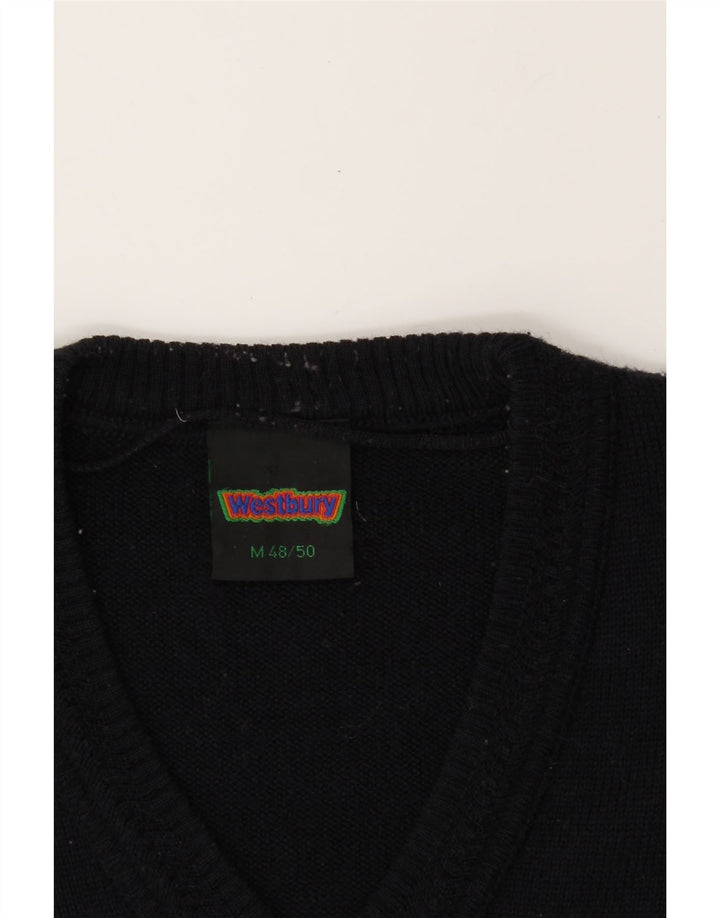 WESTBURY Mens V-Neck Jumper Sweater IT 48/50 Medium Navy Blue Wool Vintage WESTBURY and Second-Hand WESTBURY from Messina Hembry 