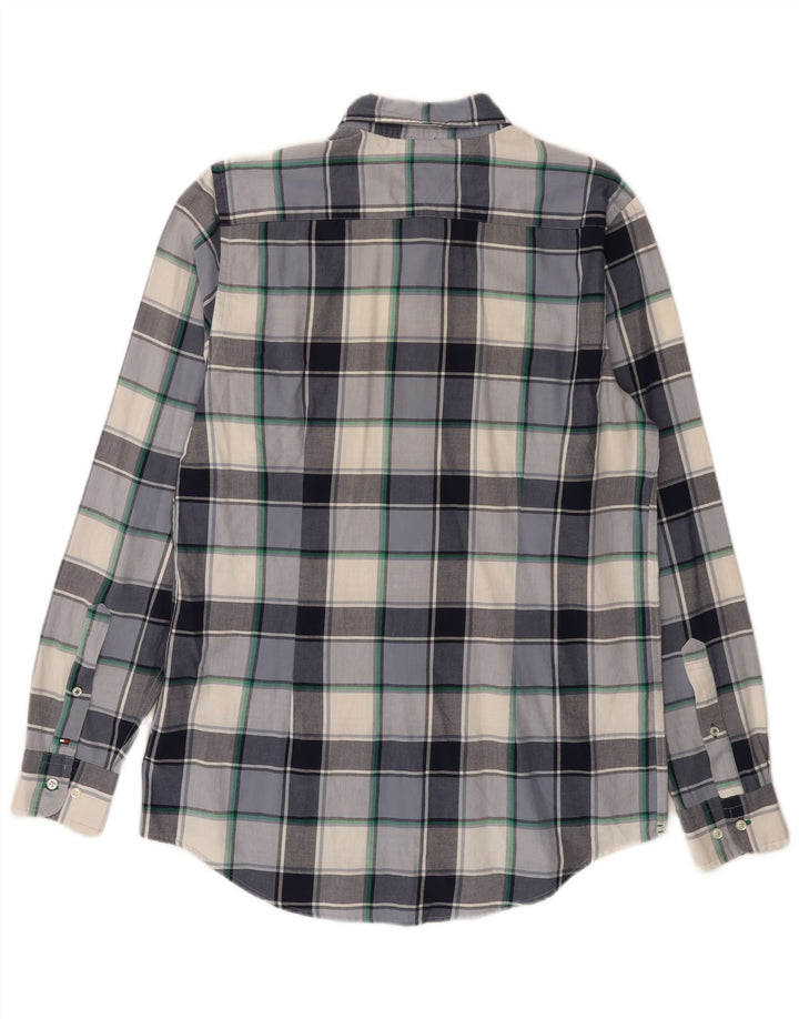 Camisa masculina Tommy Hilfiger Slim Fit grande algodão xadrez azul