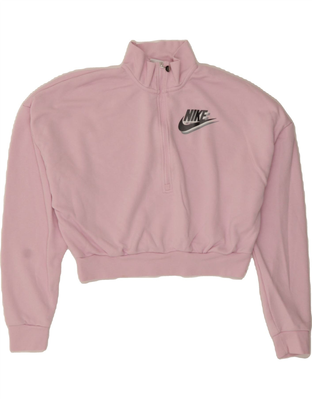 NIKE Womens Loose Fit Zip Neck Sweatshirt Jumper UK 14 Medium Pink Cotton Vintage Nike and Second-Hand Nike from Messina Hembry 