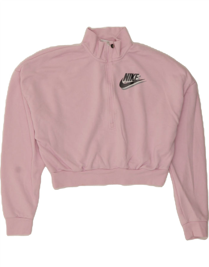 NIKE Womens Loose Fit Zip Neck Sweatshirt Jumper UK 14 Medium Pink Cotton Vintage Nike and Second-Hand Nike from Messina Hembry 