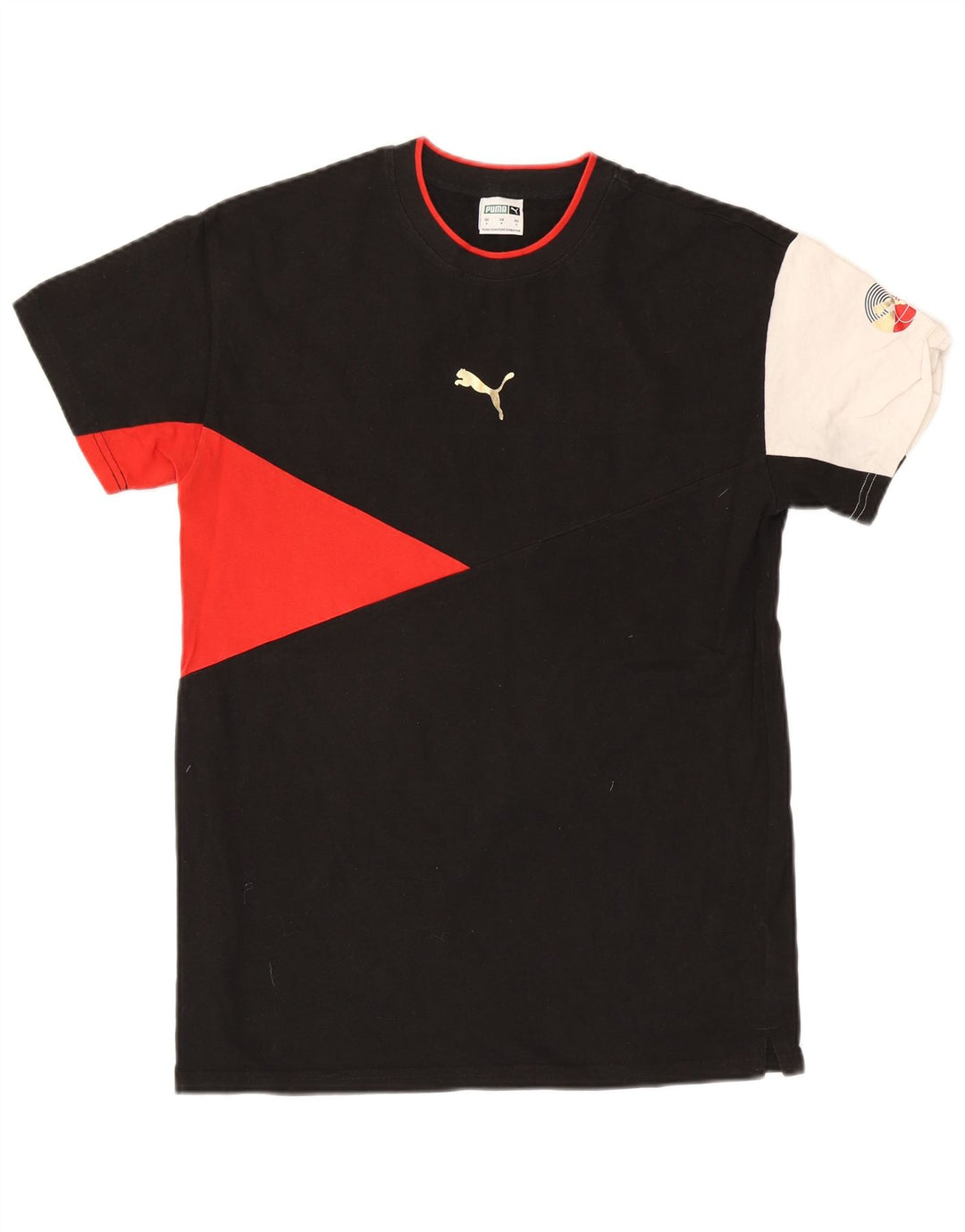 Puma Mens T-Shirt Top Pequeno Algodão Colorblock Preto