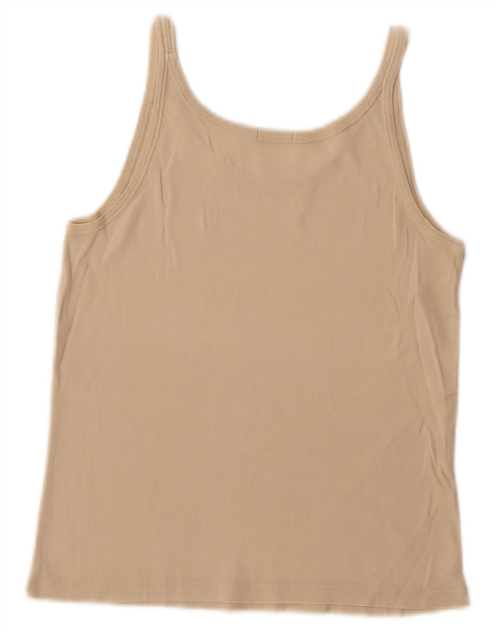 Benetton Womens Cami Top UK 10 Pequeno Algodão Bege
