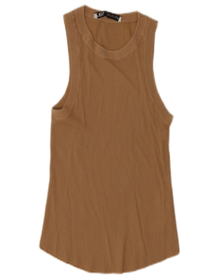 Colete feminino Zara UK 12 poliéster marrom médio
