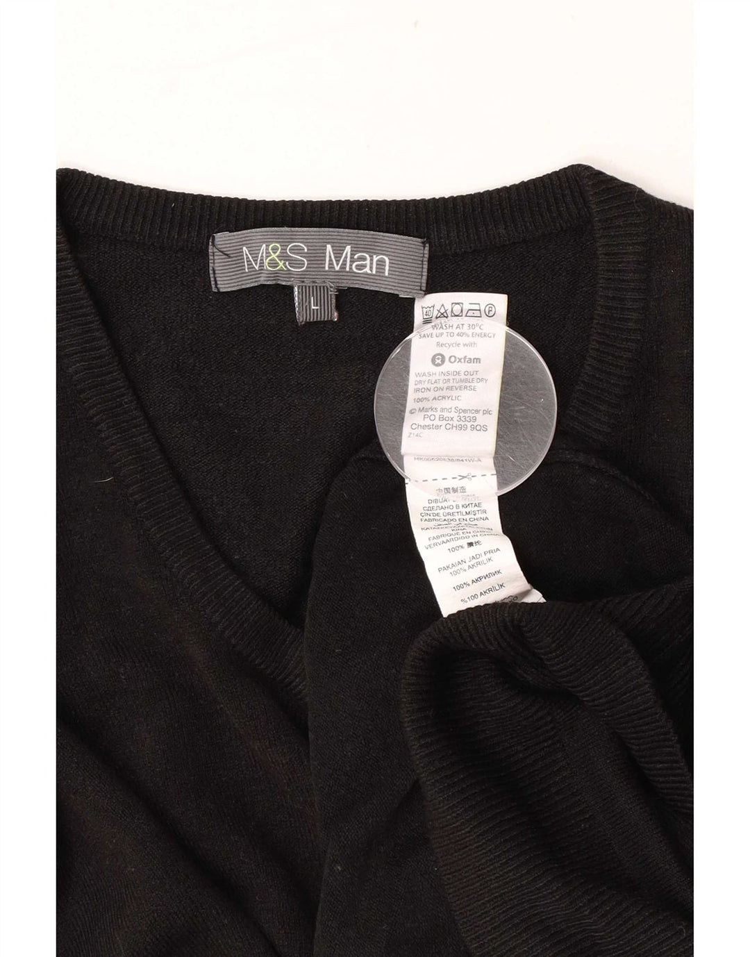 Suéter masculino Marks & Spencer com decote em V grande acrílico preto
