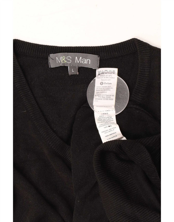Suéter masculino Marks & Spencer com decote em V grande acrílico preto