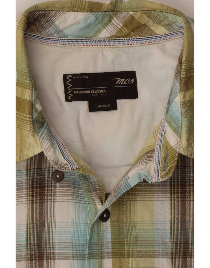 Marlboro Classics Camisa masculina de manga curta grande xadrez verde