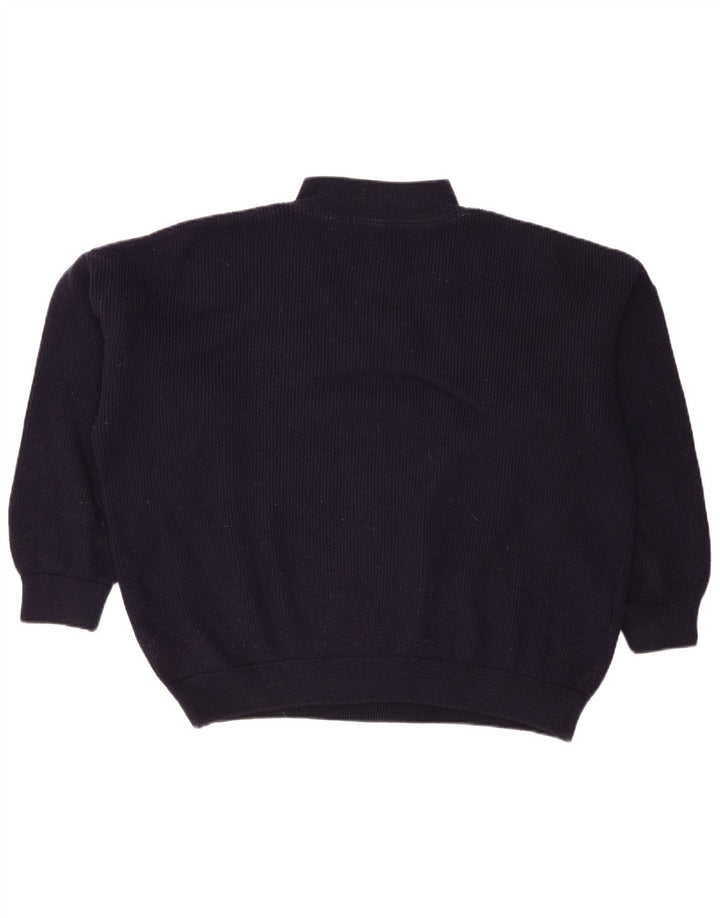 Suéter feminino vintage com gola alta e zíper, tamanho UK 16, lã azul marinho grande