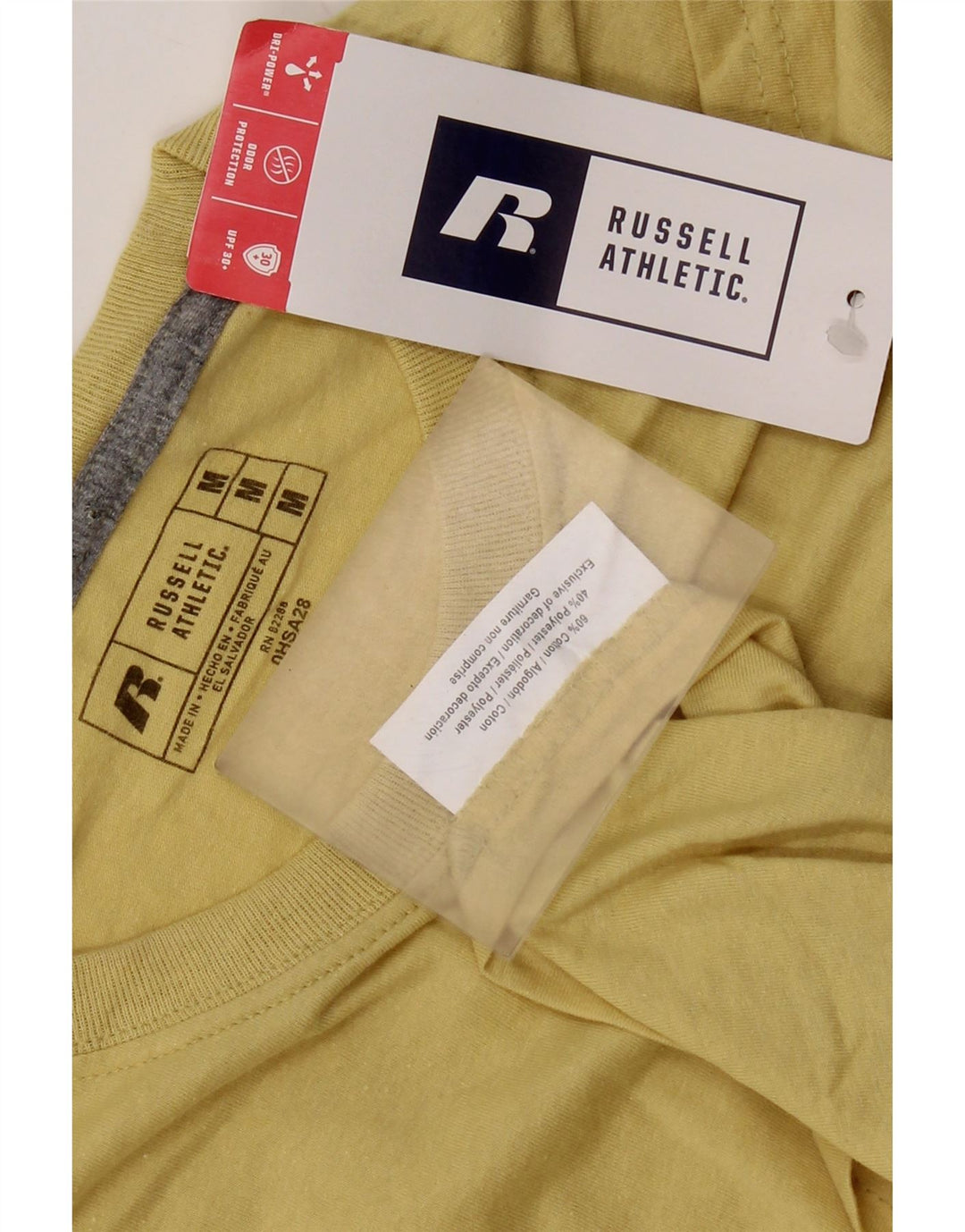 Russell Athletic Mens Camiseta Top Médio Algodão Amarelo