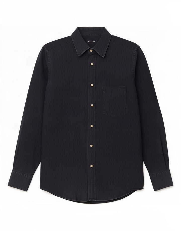 Camisa masculina Massimo Dutti média azul marinho linho