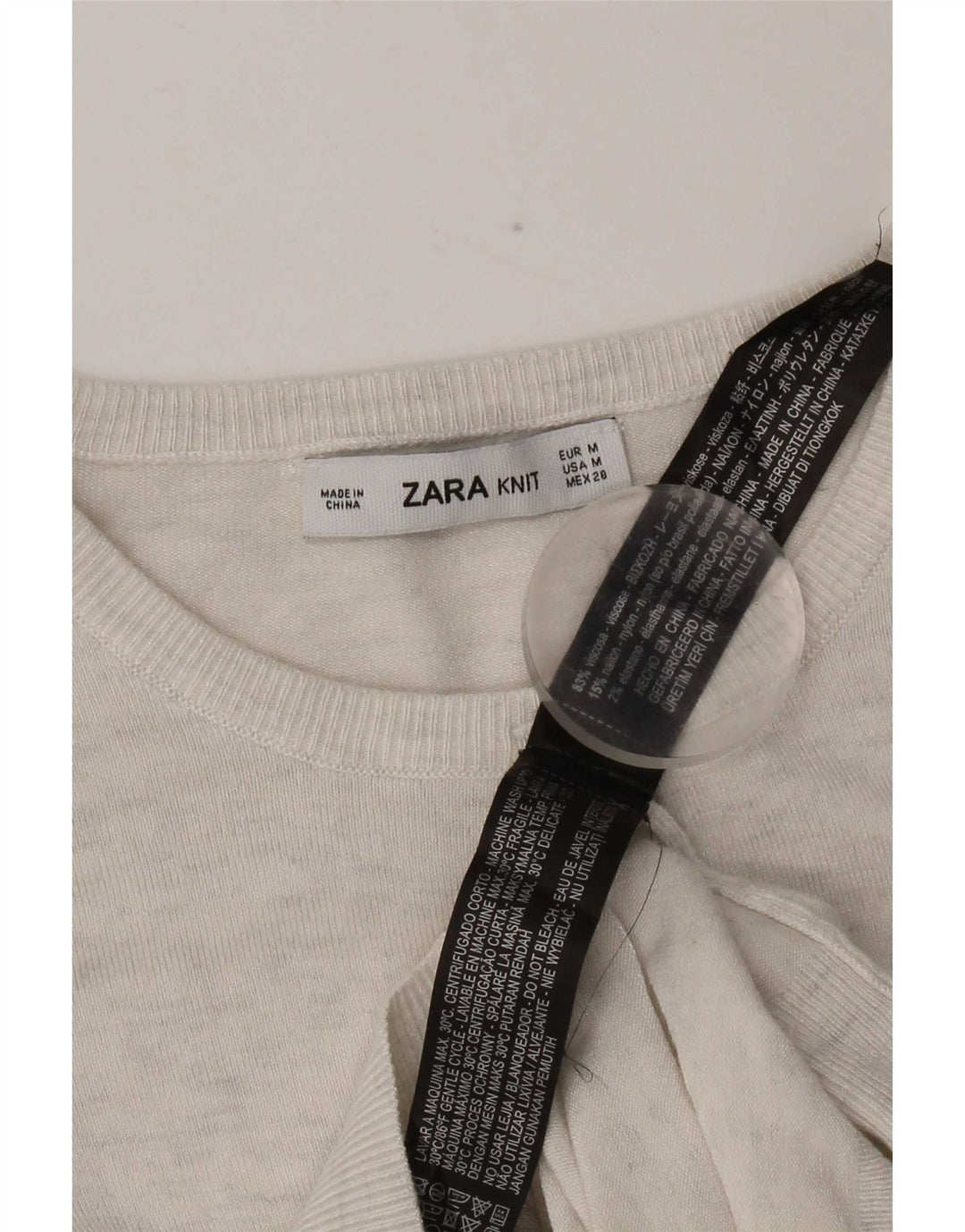 Suéter cardigã feminino Zara Reino Unido 12 viscose manchada cinza médio