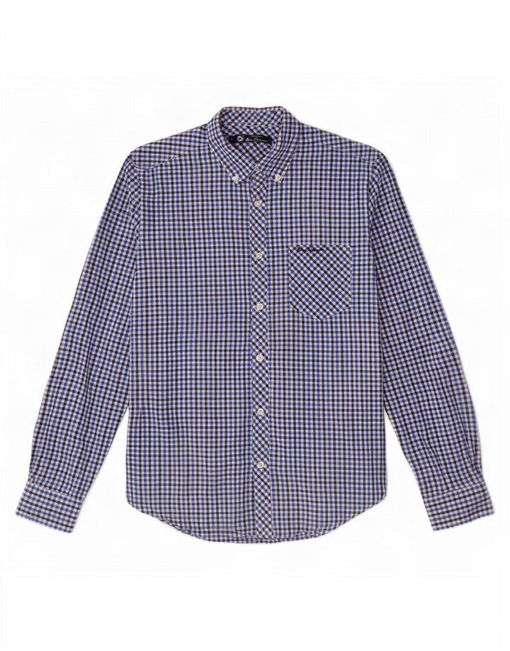 Camisa masculina Ben Sherman pequena algodão guingão azul marinho