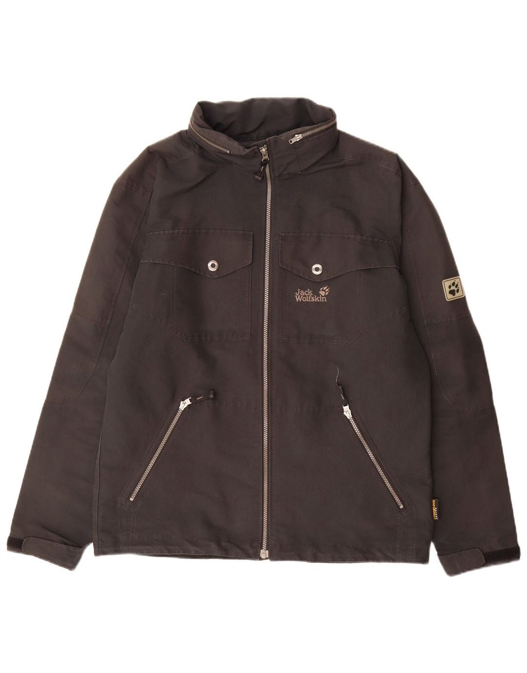 Jaqueta de chuva masculina Jack Wolfskin com capuz Reino Unido 36/38 poliéster preto médio