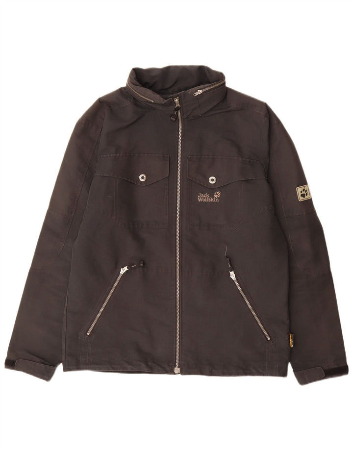 Jaqueta de chuva masculina Jack Wolfskin com capuz Reino Unido 36/38 poliéster preto médio