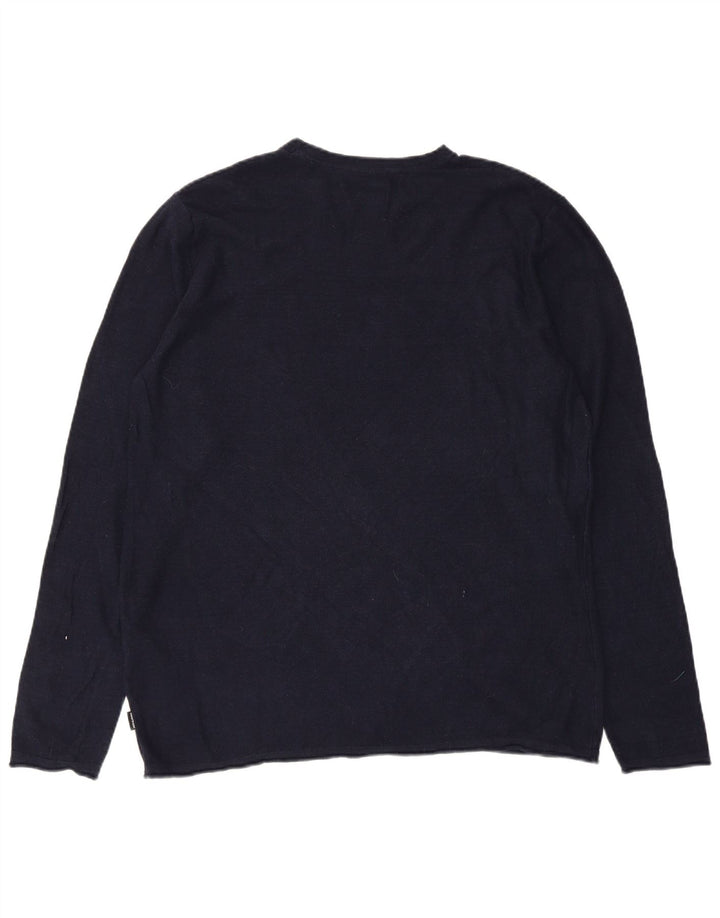 Jack & Jones Camiseta masculina de manga comprida grande algodão azul marinho