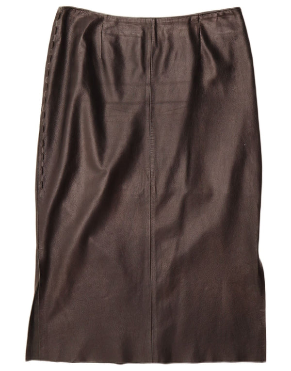 Saia feminina vintage de couro de cintura alta IT 48 XL W32 preta