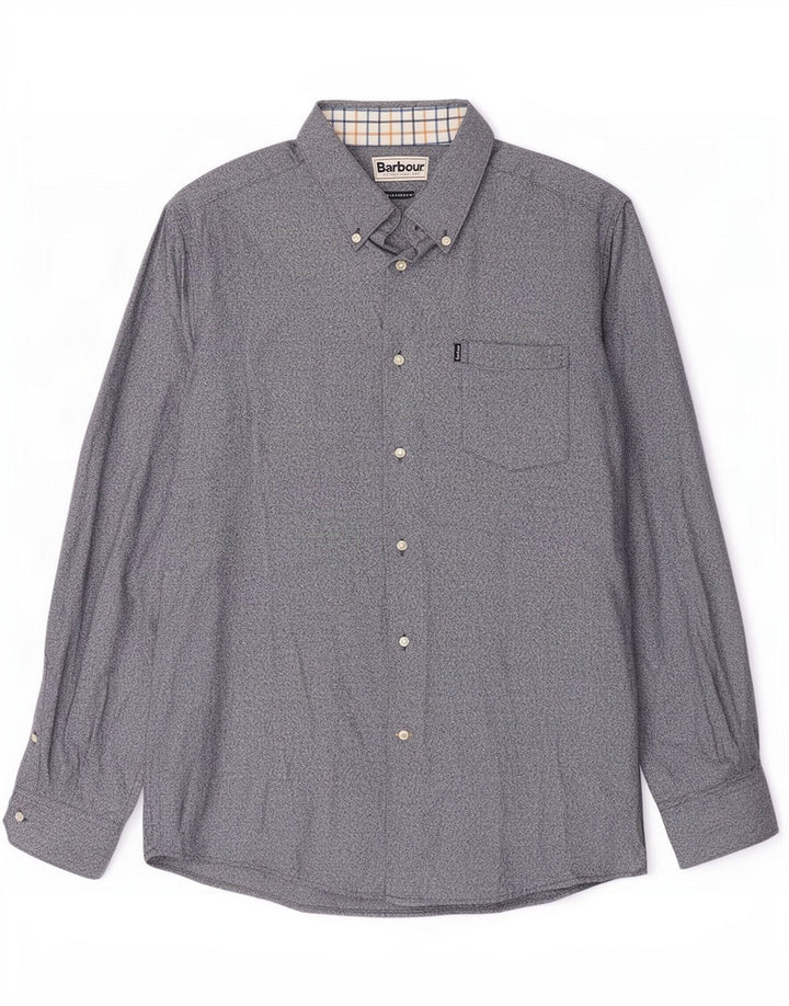 Camisa masculina Barbour sob medida de algodão manchado azul médio