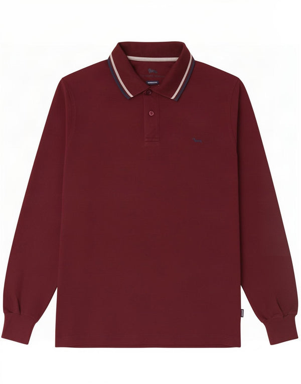 Camisa polo masculina Harmont & Blaine de manga comprida com corte estreito médio Borgonha
