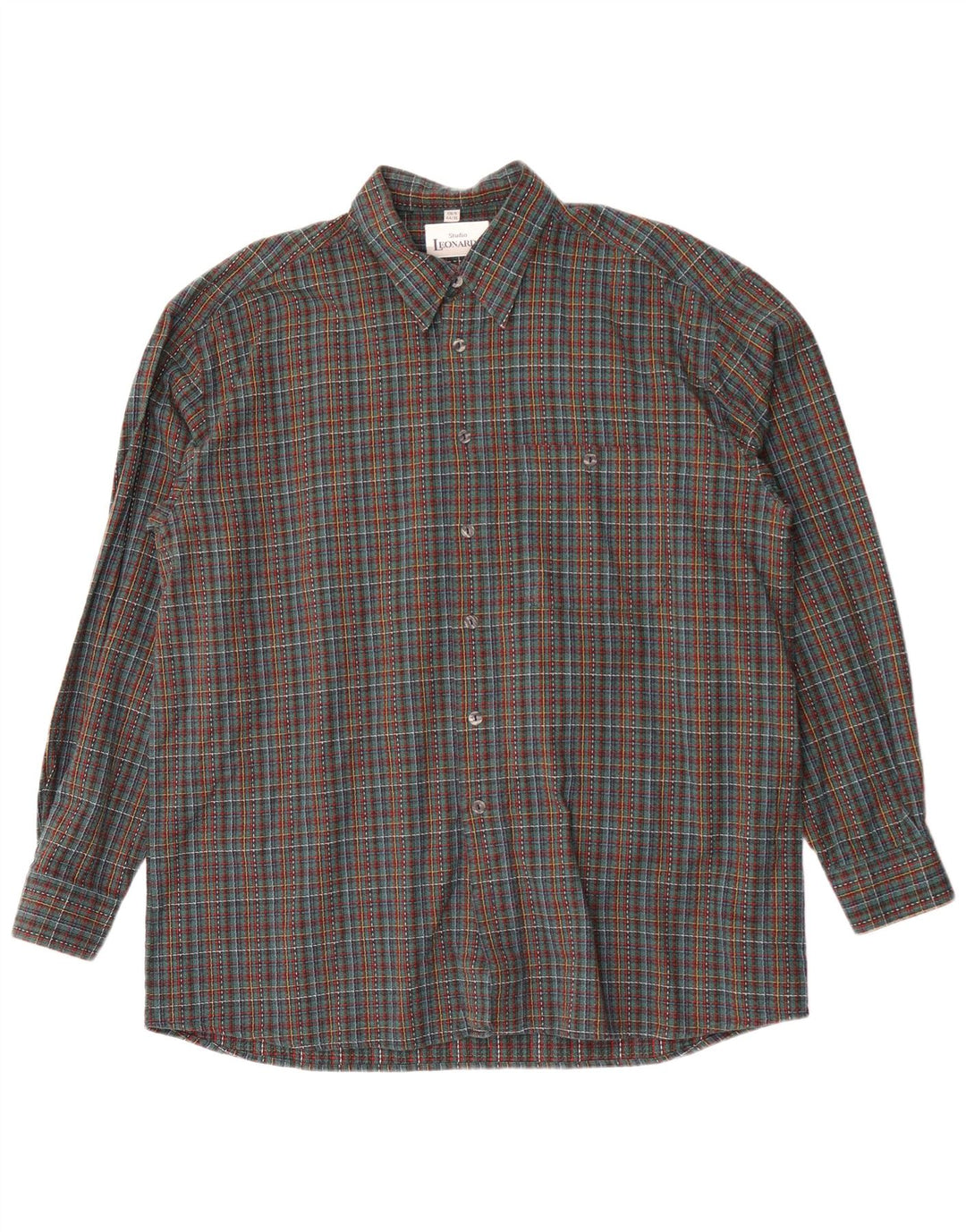 Camisa masculina de flanela Leonardo tamanho 44 XL verde xadrez