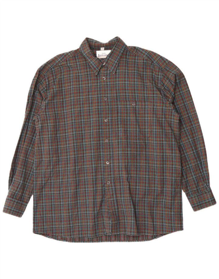 Camisa masculina de flanela Leonardo tamanho 44 XL verde xadrez