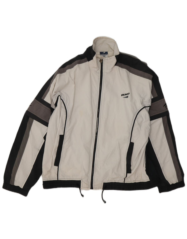 Herod Sport Mens Graphic Bomber Jacket UK 40 Grande Algodão Colorblock Branco