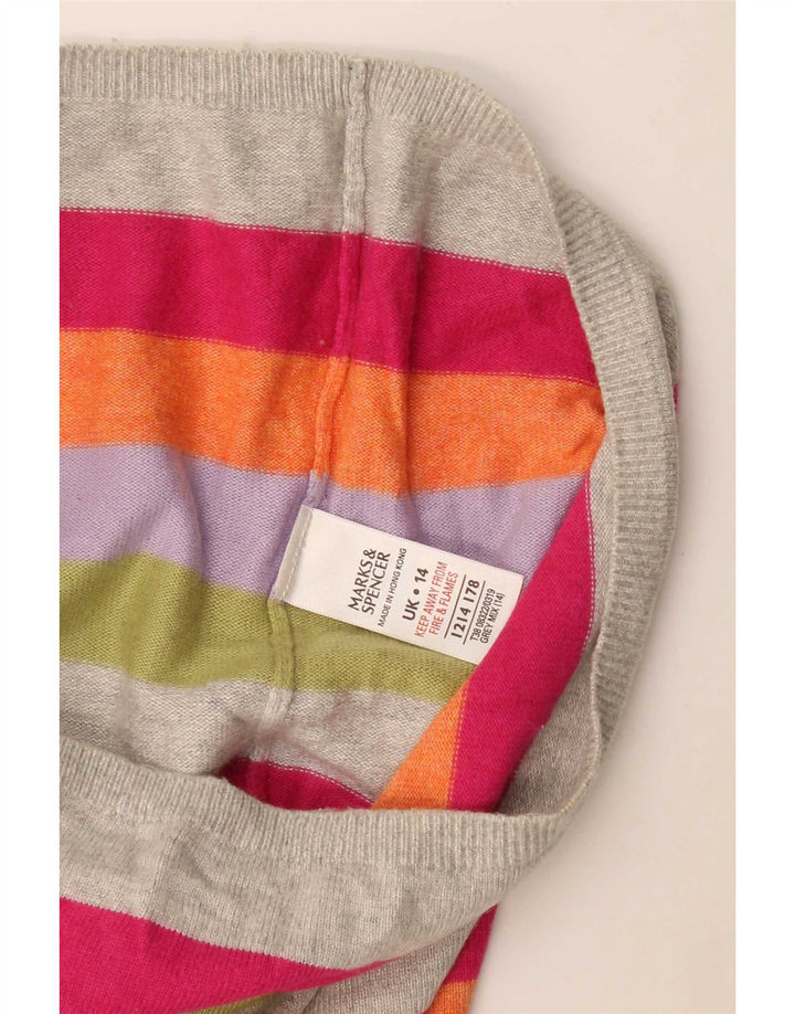 Suéter feminino Marks & Spencer com decote em V Reino Unido 14 grande multicolorido