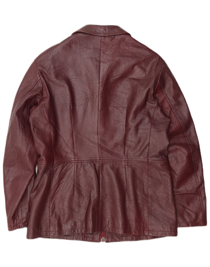 Jaqueta de couro feminina vintage Reino Unido 18 XL couro borgonha
