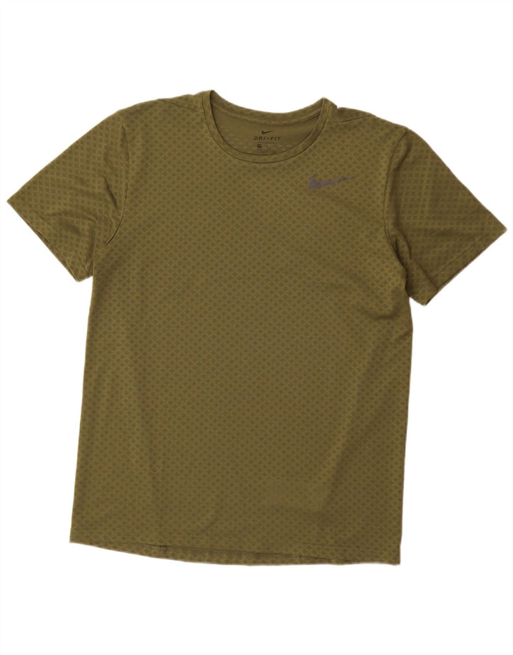 Camiseta masculina Nike Dri Fit Top médio cáqui poliéster geométrico