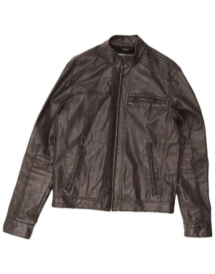Jaqueta de couro masculina vintage UK 38 couro preto médio