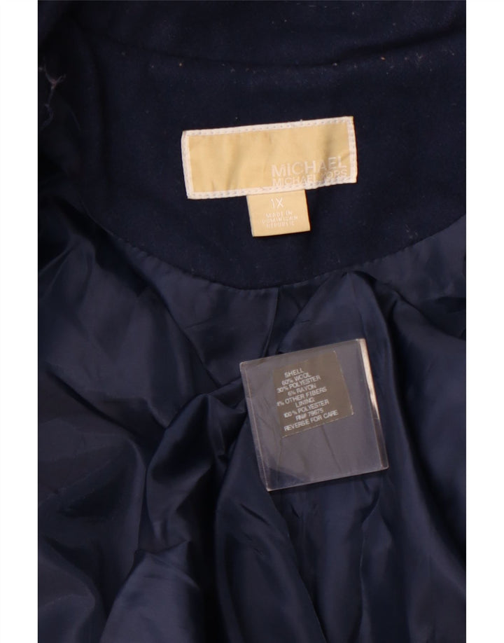 Sobretudo feminino MICHAEL KORS com capuz Reino Unido 18 XL lã azul marinho